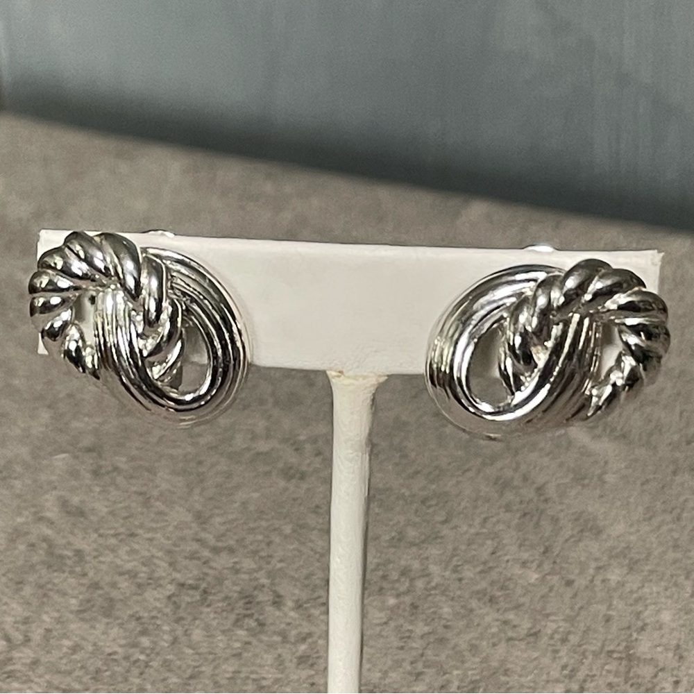 Vintage Signed Monet Silver Tone Knot Style Clip-on Earrings